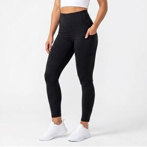 Sofia Active Womens Black High Waisted Side Pocket Athletic Leggings Size L